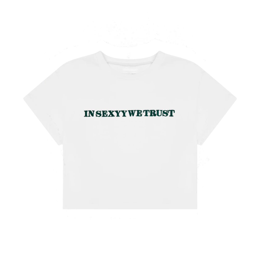 IN SEXYY WE TRUST EMBROIDERED CROP TOP WHITE - CROPPED TEE