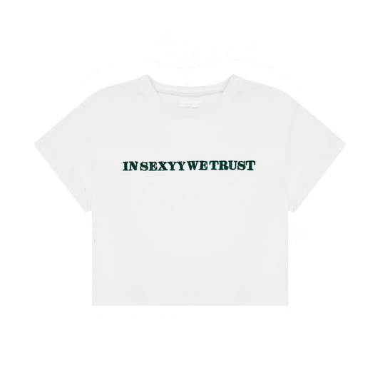 IN SEXYY WE TRUST EMBROIDERED CROP TOP WHITE - CROPPED TEE
