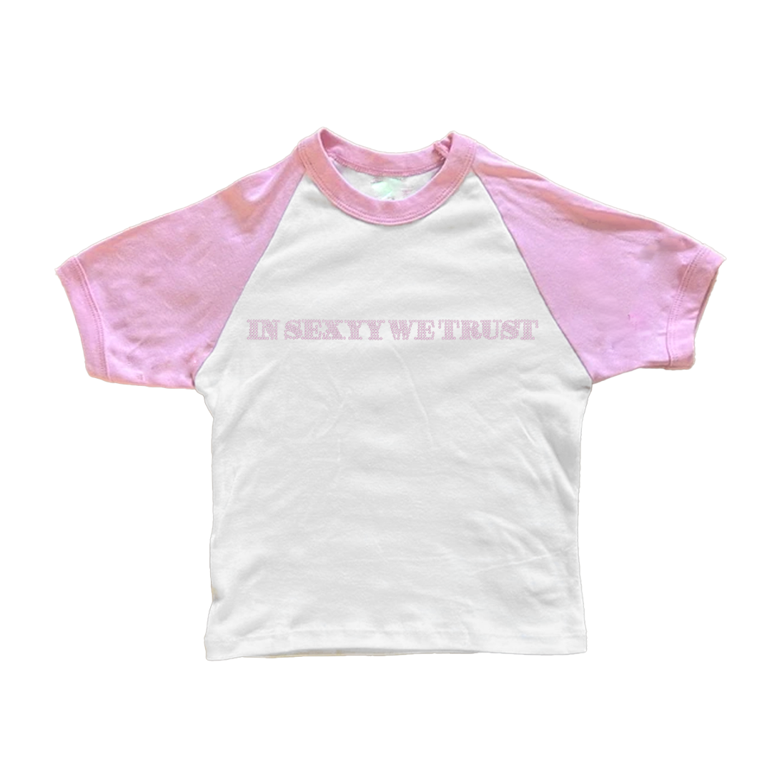 IN SEXYY WE TRUST CROPPED RAGLAN RHINESTONE TEE - CROPPED TEE