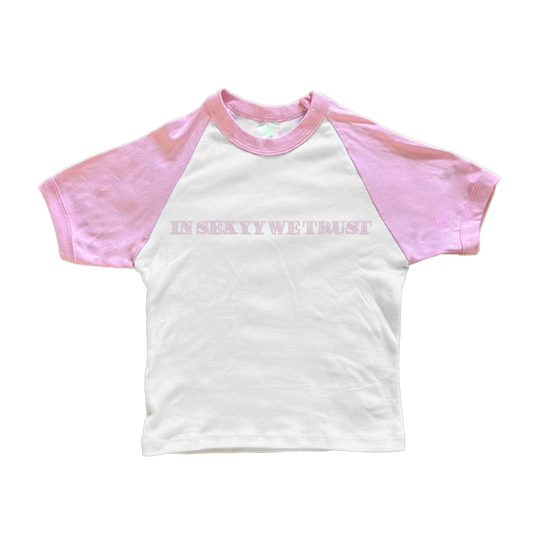 IN SEXYY WE TRUST CROPPED RAGLAN RHINESTONE TEE - CROPPED TEE