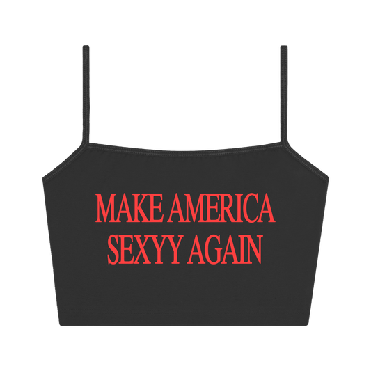 MAKE AMERICA SEXYY AGAIN SPAGHETTI CROPPED TANK BLACK - TANK
